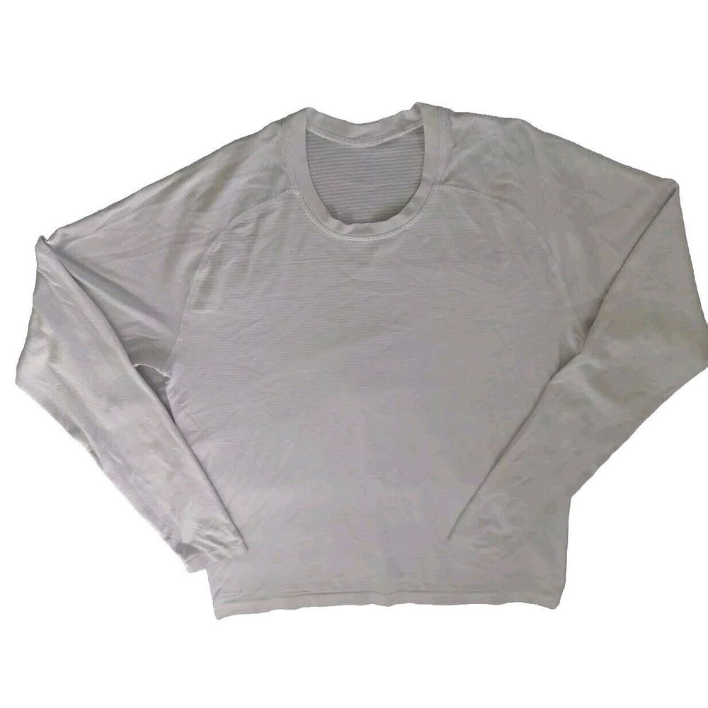 Lululemon Men Large Long Sleeve T Shirt Athleisure Gym Yoga Stretch Stripe Beige